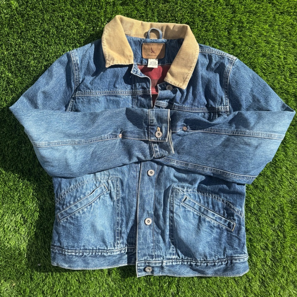 Eddie Bauer Flannel Lined Denim Jacket Women Medium Blue Corduroy Collar Cotton